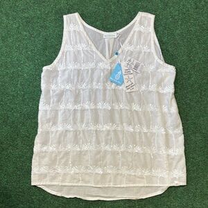 West Indies Wear Sleeveless Palm Sequin Top - White Island Cotton, L…